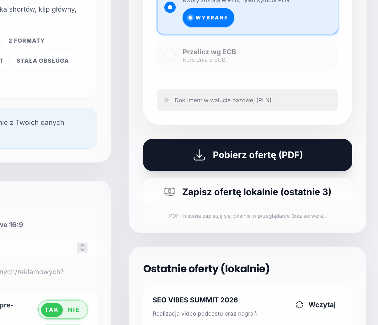 Flux — Generator PDF: schludny dokument z ofertą do wysłania klientowi