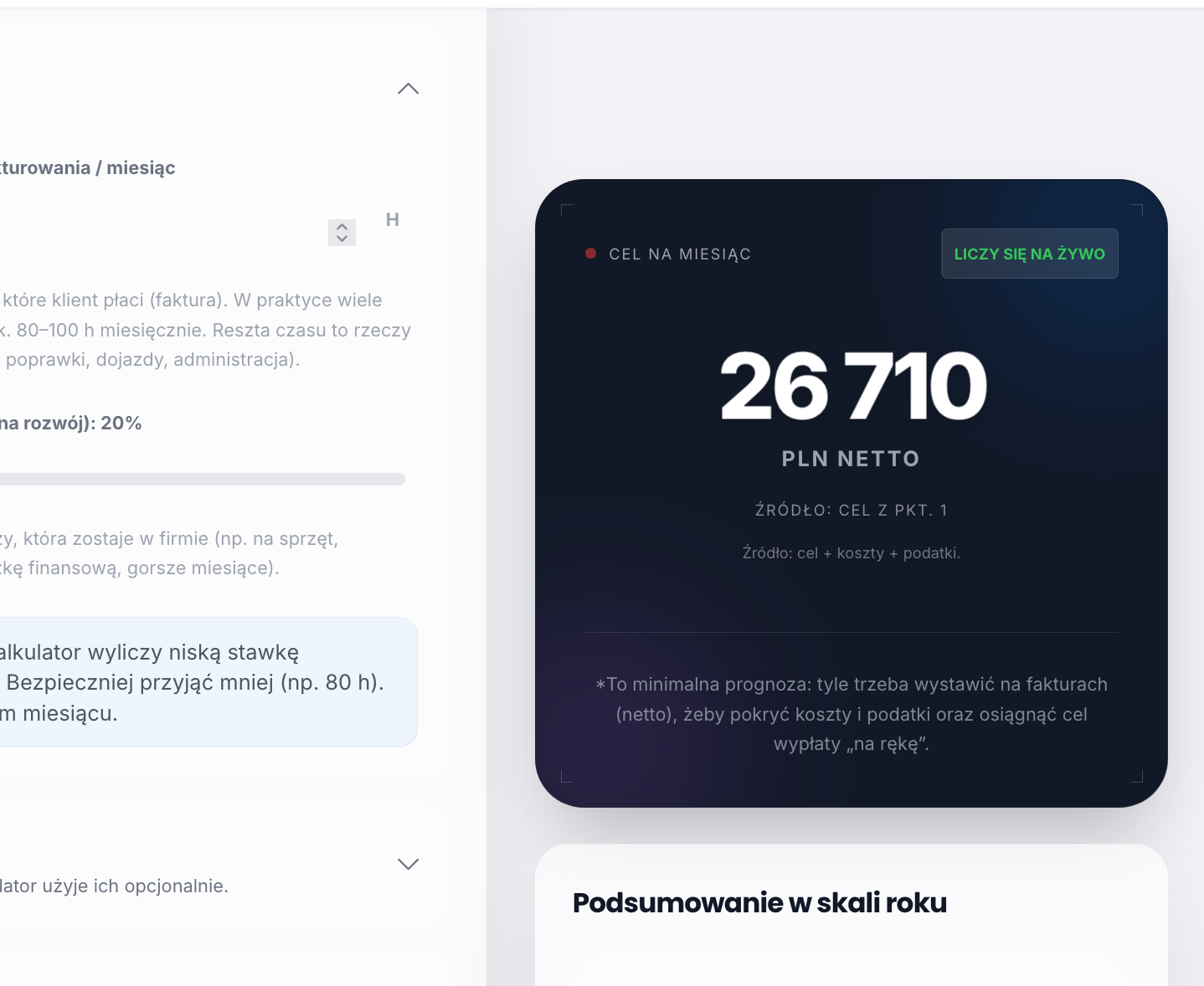 Flux — Panel Setup: Definiowanie celu finansowego, kosztów stałych i podatków